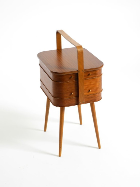 Image 1 of Beautiful original Mid Century teak sewing box with hinged compartments