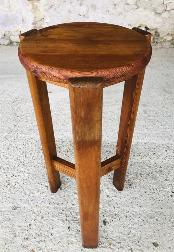 Image 1 of Tabouret de bar vintage en bois avec palmes sur pieds tripodes, 1970S