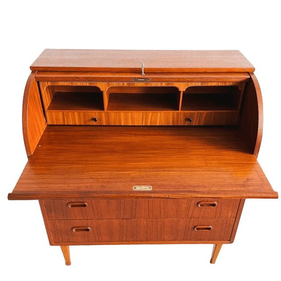 Image 1 of Vintage Egon Ostergaard deens design mid-century roltop secretaire kast bureau 1960's