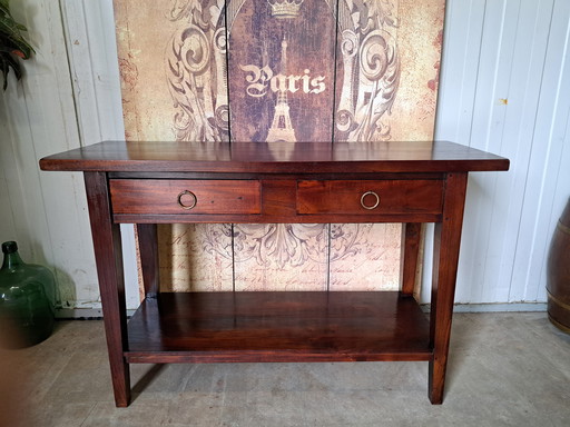 Dark teak side table, hall table, wall console dim. 120x41cm and 78cm high.
