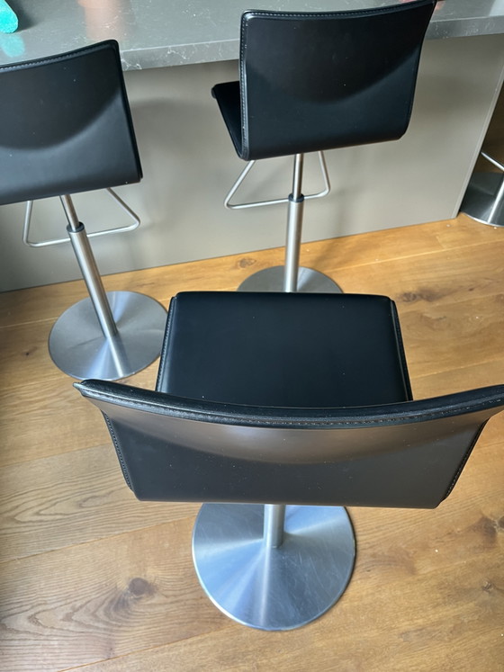Image 1 of 4x Cattelan Italia zwarte lederen barkrukken