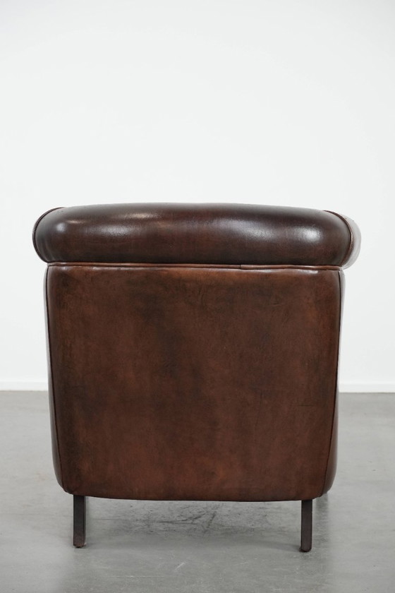 Image 1 of Donkerbruine Vintage Clubfauteuil In Engelse Stijl Gemaakt Van Schapenleer