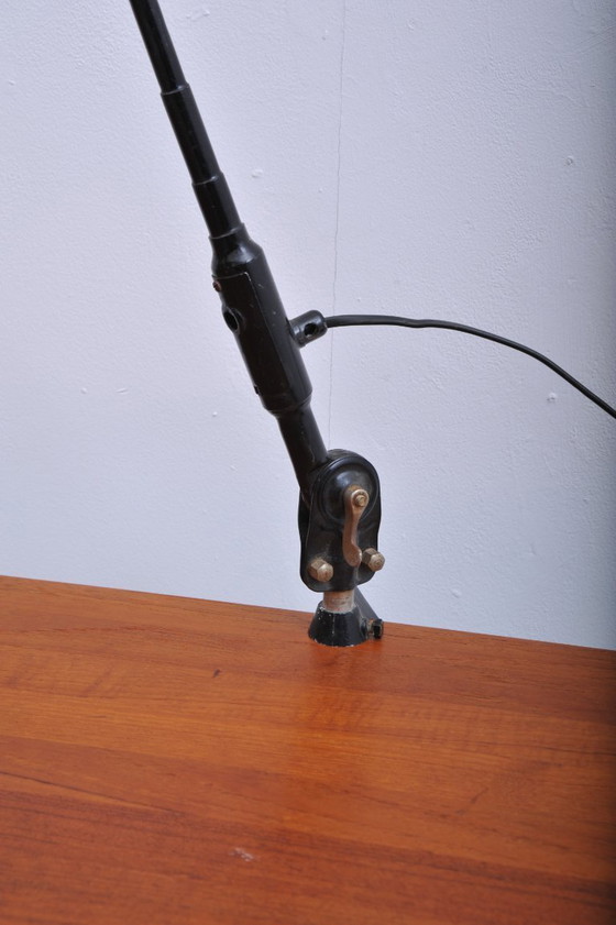 Image 1 of Clamp lamp with black arm and beige crackle shade (1950s)