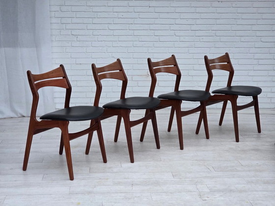 Image 1 of Anni '60, set di 4 sedie da pranzo danesi rivestite, design di Erik Buck, modello 310.