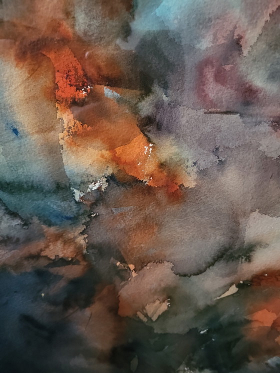 Image 1 of Tableau coloré à fleurs 70x90cm sous passe-partout