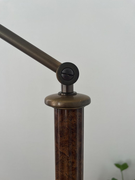Image 1 of Lampada da terra vintage Relco Milano anni '80 – Legno di radica e bronzo – Design postmoderno italiano
