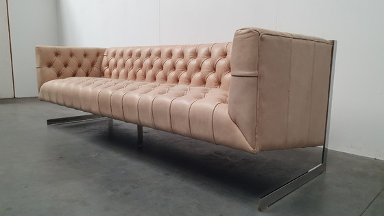 Image 1 of Chesterfield vintage design sofa camel beige leather cube model