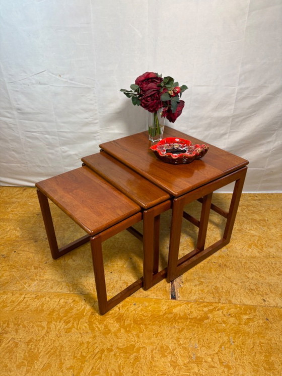 Image 1 of Mid-Century Retro Vintage Teak Nest of Tables 1960  Scandinavian-Inspired • Stylish • Space-Saving  timeless elegance 