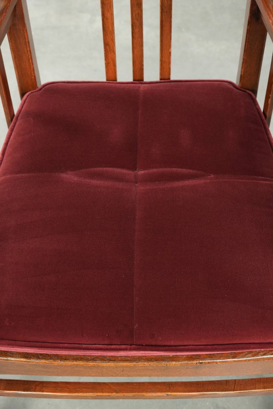 Image 1 of Chaise de salle à manger/chaise d'appoint Schuitema de style Art nouveau/Jugendstil avec revêtement en tissu rouge