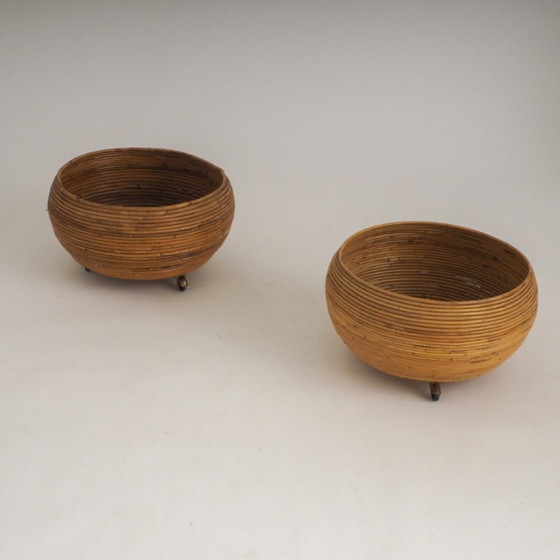 Pair of Italian Mid-Century Pencil-Reed Rattan Planters Attributed to Vivai Del Sud – Plant pot (photo 9 of 23)