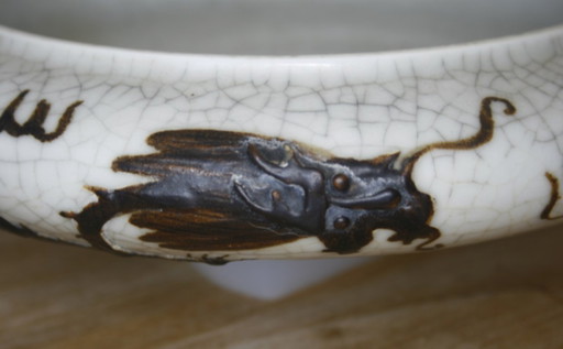 Vintage Chinese Penseelwasser / Schaal – Ge-Ware Stijl Met Draken – schalen, Ceramic (photo 2 of 6)