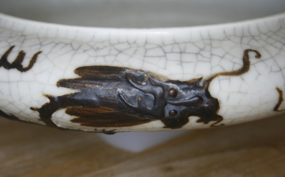 Vintage Chinese Penseelwasser / Schaal – Ge-Ware Stijl Met Draken – Schalen, Ceramic (photo 2 of 6)