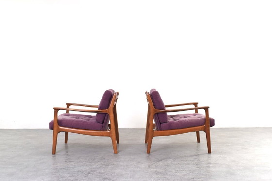 Mid-Century Lounge Chairs by Eugen Schmidt for Soloform, 1960s, Set of 2, Armchairs, Wood, Textile, Purple (photo 3 of 15)