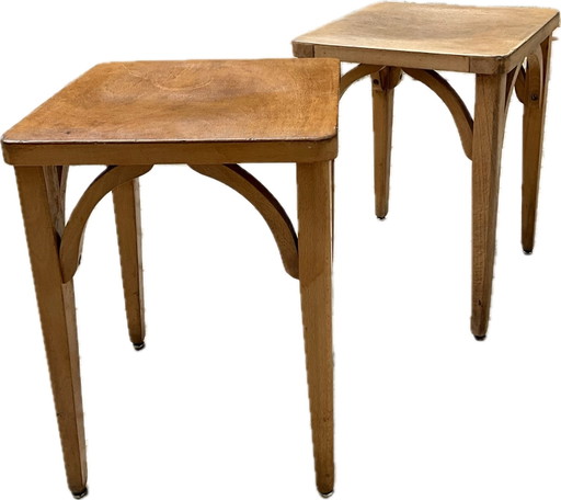 Paar Luterma-Hocker aus Buchenholz | Frankreich, 1950er Jahre | Mid-Century Modern