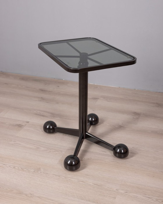 Image 1 of VINTAGE 1970S SIDE TABLE TROLLEY IN BLACK METAL AND GLASS BY ALLEGRI PARMA DESIGN