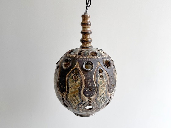 1x Rare Large Vintage Henk Jacobs Ceramic Pendant Lamp – Metal (photo 5 of 9)