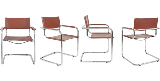 Mart Stam, Set van 4 vintage S34 cognac stoelen 1960-1970