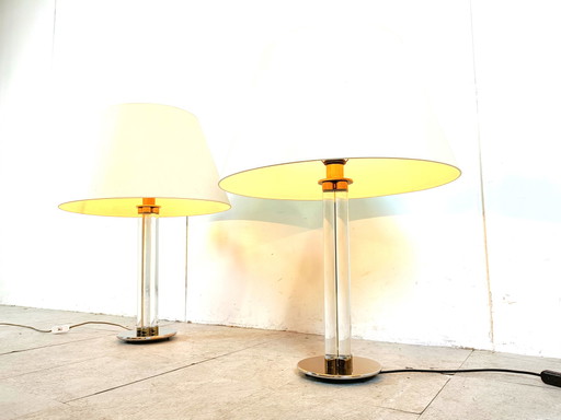 2 lámparas de mesa vintage de lucita de gran tamaño