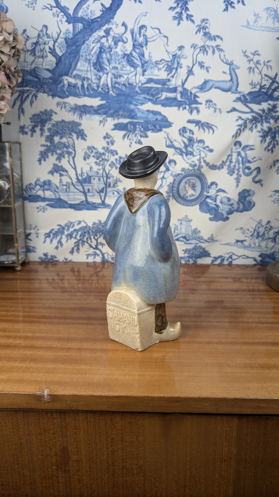 Image 1 of Denbac pour Noyer botella de licor antropomorfa de un pastor de Berrichon, cerámica de principios del siglo XX