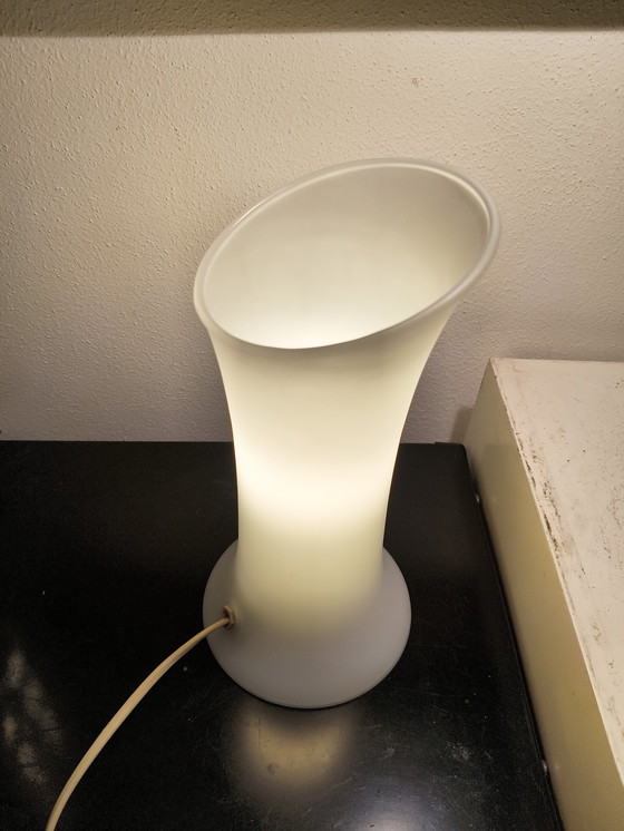 Image 1 of Vintage design white satin glass table lamp from the French brand SCE, model Hurricane. Height 28 cm