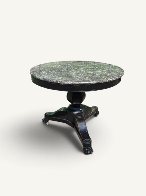 Tavolo da pranzo in stile Impero in legno ebanizzato e marmo grigio - XIX secolo – eettafels, Marble, Wood