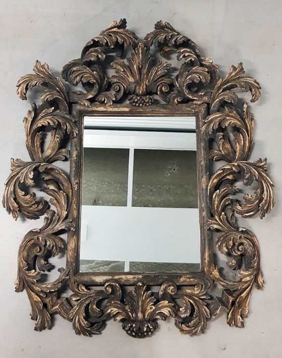 Image 1 of Miroir italien Chelini sculpté à la main dans un cadre en bois magnifiquement sculpté