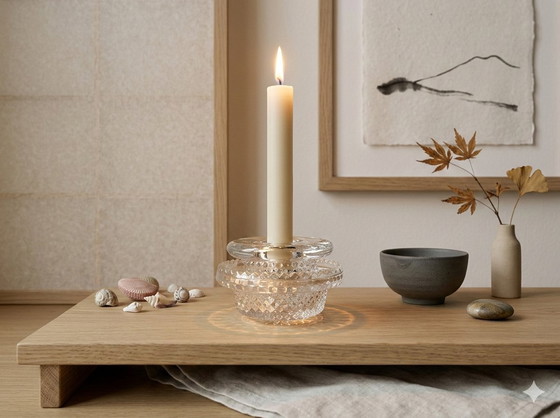 Image 1 of Vintage glazen kandelaar uit 2 delen van Boda Zweden  