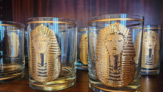8x Georges Briard Vintage Glazen – Egypte/Farao – Gouden Decor – Glazen & Karaffen, Glass (photo 3 of 5)