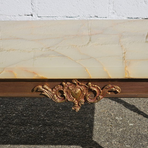 Image 1 of French WHITE Onyx Marble Brass Coffee Table - Style Louis XV 60s