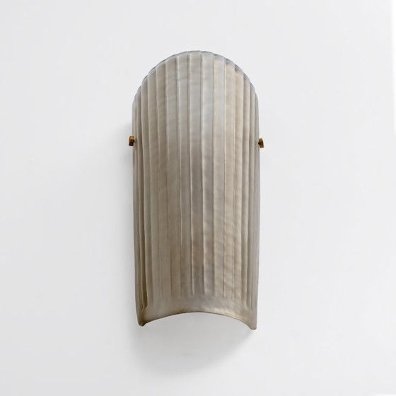 Image 1 of Pair of Murano Glass Wall Sconces Satin Smoke Glass and Brass, Italy