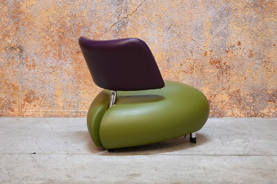 Image 1 of Fauteuil design Leolux Pallone combinaison de cuir violet et vert