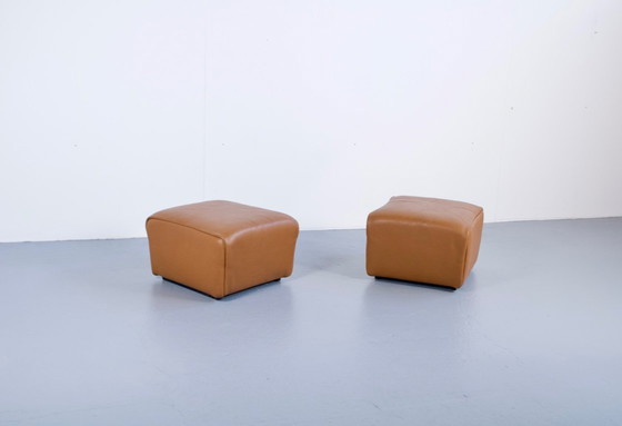 Image 1 of PAR DE REPOSAPIÉS/PUFS DE CUERO MARRÓN DS-47 DE SEDE PUBLISHER, DÉCADA DE 1970