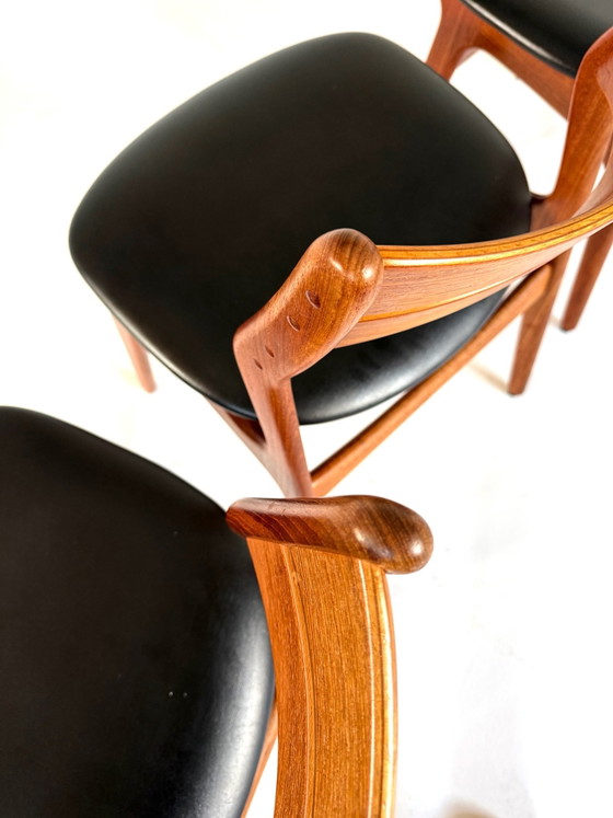 4x Sedie da pranzo vintage modello ‘310’, Erik Buch ‘60, Legno, Pelle, Marrone (foto 7 di 14)