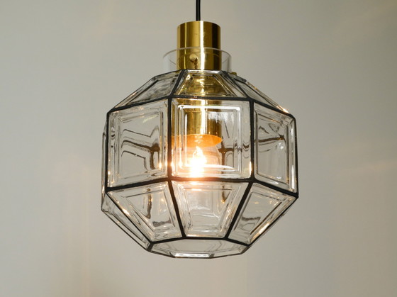 Image 1 of Bellissima e rara lampada a sospensione originale degli anni '60 in vetro ottagonale di Limburg