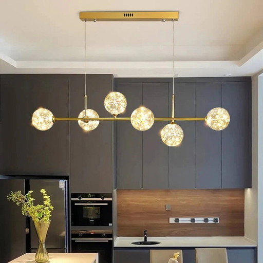 Lámpara de araña Dahlia con 6 bolas doradas estilo guirnalda para el comedor