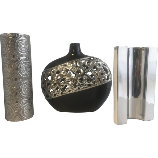 Ensemble de 3 vases vintage en céramique émaillée, Italie
