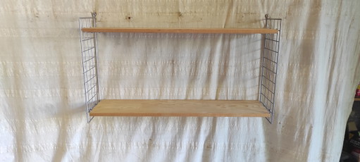 Étagère murale style string en métal et bois - mid. XXeme