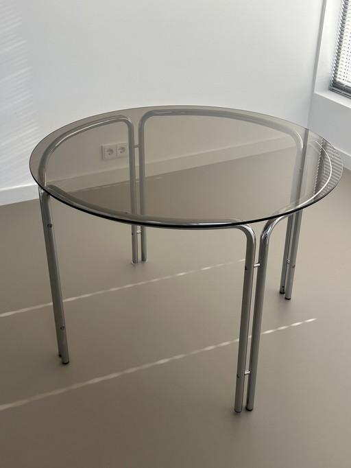 Vintage Chrome Dining Table Bauhaus Style Smoked Glass