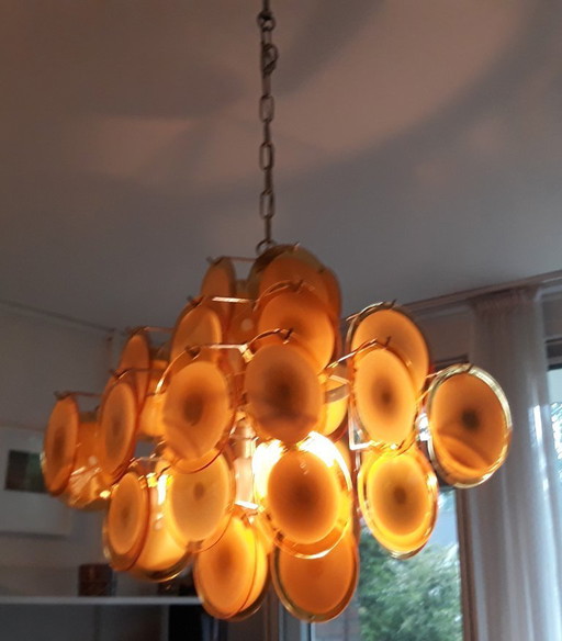 Vintage Chandelier Gino Vistosi, soft orange yellow, 37 discs