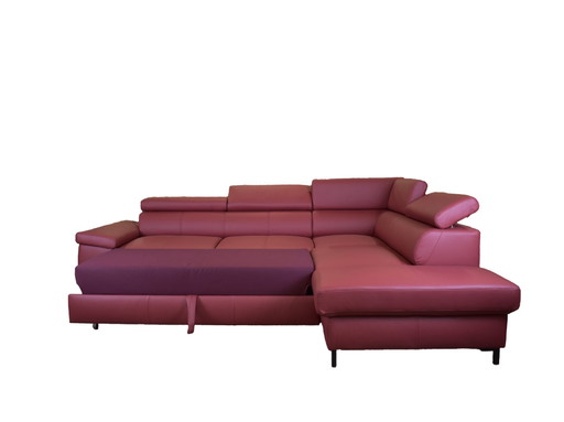 Ledersofa Chilano Rot Mit Schlaffunktion Mit Kopfstützenverstellung Couch Sofa Ecksofa Ledercouch Lederecksofa Schlafsofa 