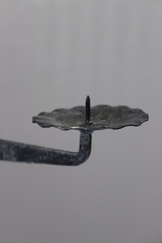 Image 1 of Brutalist design 3-light wrought iron candlestick candelabra, 1950s