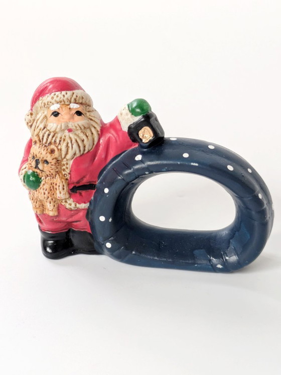 Image 1 of Set di 4 anelli per tovaglioli in porcellana vintage | Decorazioni natalizie tedesche dipinte a mano