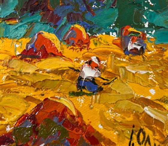 Image 1 of Original Oil Painting Autumn Evening Landscape Noon on the field