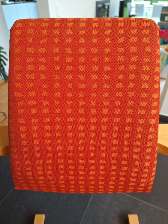 Chaise emblématique Stokke Actulum Balans en orange rétro – Peter Opsvik – Chaises de bureau, Textile, Bois (photo 5 of 8)