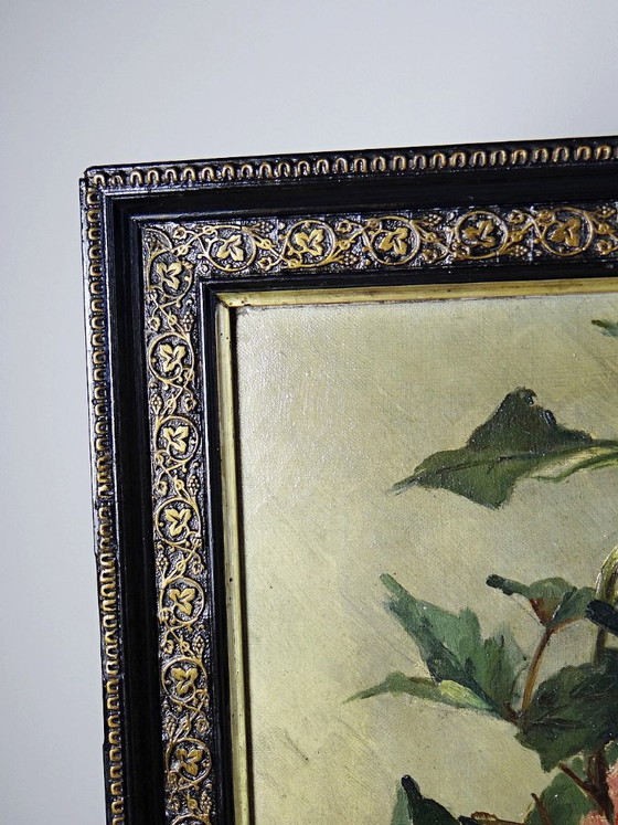 Image 1 of Large antique painting of peonies, signed E. Jacque, late 19th/early 20th century