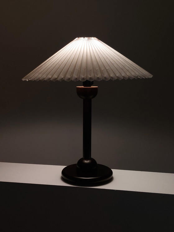Image 1 of Vintage postmodern wooden table lamp with pleated shade