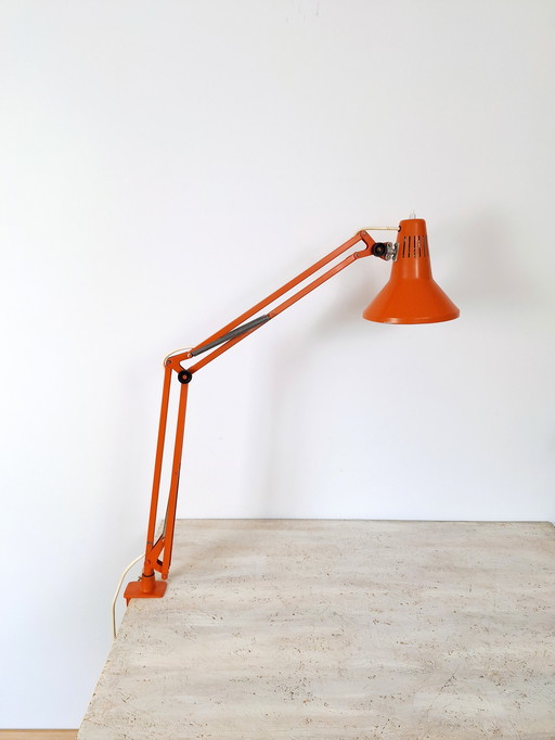 Vintage Orange Articulated Desk Lamp, Red Desk Lamp, Industrial Lamp, Old Task Lamp, Architect Lamp, Anglepoise Light, Retro Off