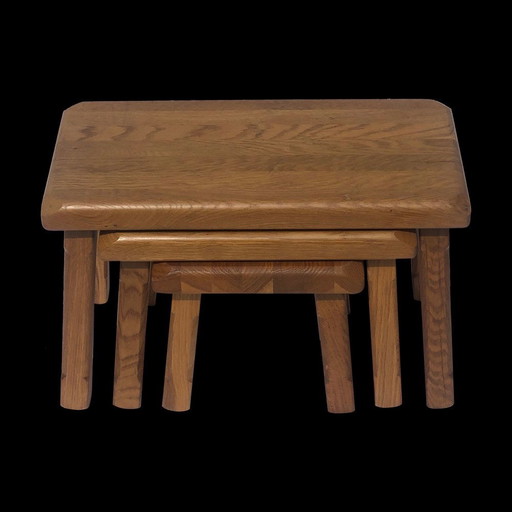 Dutch Brutalist Oak Nesting Tables, 1970S