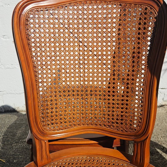 Image 1 of 4 French Vintage Cane Dining Chairs - Cottage Chairs - Style Louis XV - 80s