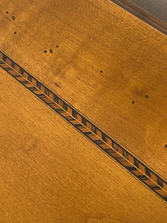 Image 1 of Bureau ancien merisier et marqueterie 2 tiroirs et 2 tablettes 112x60 h76cm